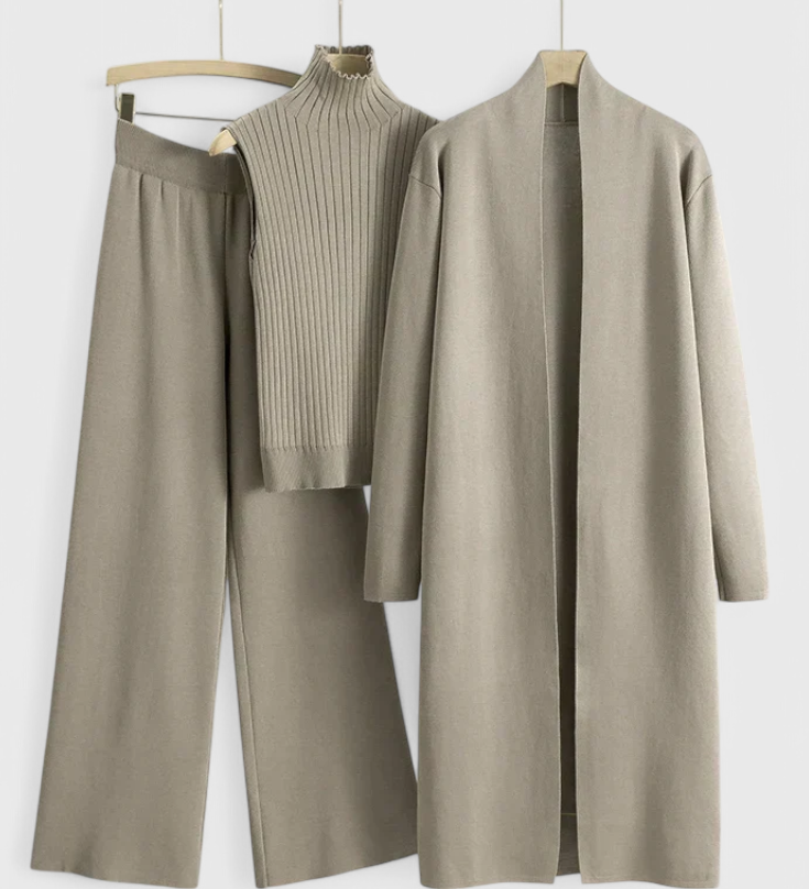 Elegante Conjunto de Punto Mahalia de 3 Piezas para un Look Completo