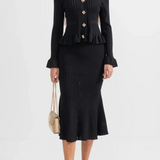 Elegante Conjunto de Vestido Midi de Punto Refinado con Top de Botones