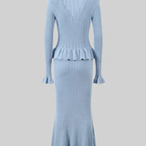 Elegante Conjunto de Vestido Midi de Punto Refinado con Top de Botones