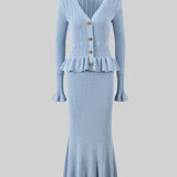 Elegante Conjunto de Vestido Midi de Punto Refinado con Top de Botones