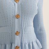 Elegante Conjunto de Vestido Midi de Punto Refinado con Top de Botones