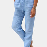 Violeta Pantalones de Lino Mezclado con Ajuste Relajado y Estilo Cómodo