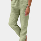 Violeta Pantalones de Lino Mezclado con Ajuste Relajado y Estilo Cómodo