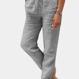 Violeta Pantalones de Lino Mezclado con Ajuste Relajado y Estilo Cómodo