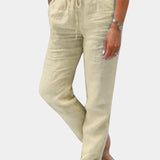 Violeta Pantalones de Lino Mezclado con Ajuste Relajado y Estilo Cómodo