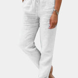 Violeta Pantalones de Lino Mezclado con Ajuste Relajado y Estilo Cómodo