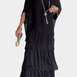 Elegante vestido maxi Caroline con volantes y mangas murciélago para un estilo sofisticado