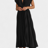 Vestido Mireia de Pliegues con Escote Drapeado y Cintura Alta para un Estilo Elegante