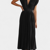 Vestido Mireia de Pliegues con Escote Drapeado y Cintura Alta para un Estilo Elegante