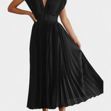 Vestido Mireia de Pliegues con Escote Drapeado y Cintura Alta para un Estilo Elegante