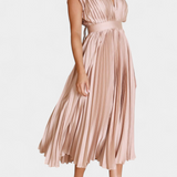 Vestido Mireia de Pliegues con Escote Drapeado y Cintura Alta para un Estilo Elegante