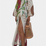 Fana Vestido Cruzado con Estampado Floral y Lazo Ajustable en la Cintura