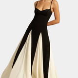 Elegante vestido maxi bicolor con tirantes finos para un estilo sofisticado