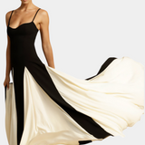 Elegante vestido maxi bicolor con tirantes finos para un estilo sofisticado