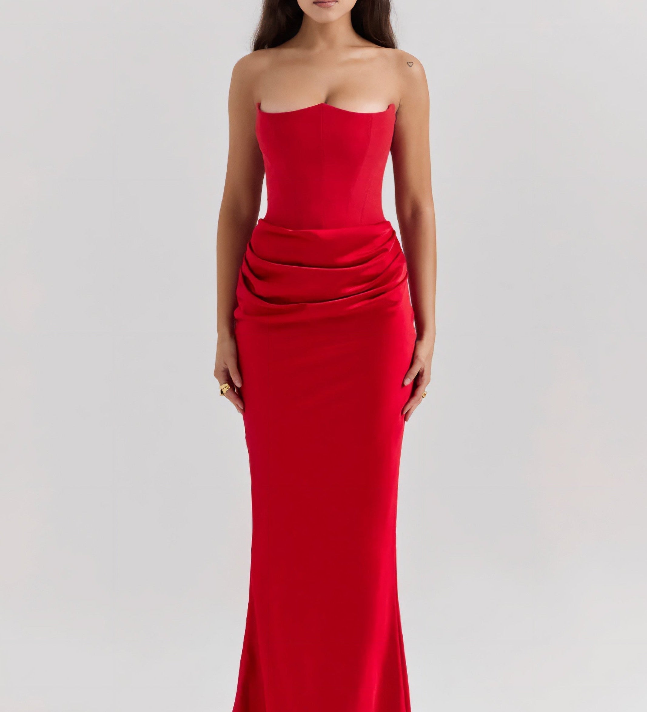 Elegante Vestido Maxi Drapado Sin Tirantes de Emily para un Look Sofisticado