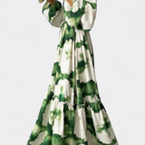 Elegante vestido maxi de manga larga con escote en V para ocasiones especiales