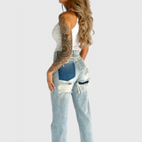 Roxy Jeans Vintage de Cintura Alta con Diseño Desgastado Elegante