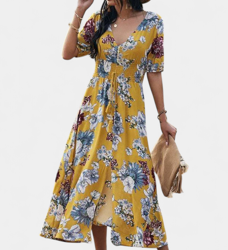 Elegante Vestido de Verano con Encantador Estampado Floral y Silueta Perfecta