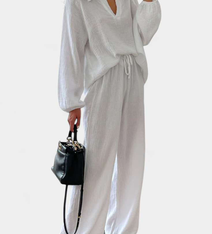 Conjunto de Algodón de 2 Piezas con Elegante Escote en V