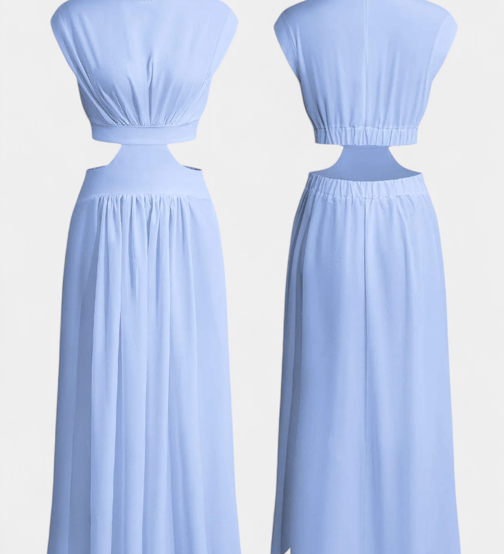 Elegante Conjunto Largo Jocelyn con Escote Alto y Detalle de Abertura Lateral para un look Minimalista y Sofisticado