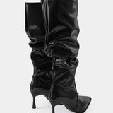 Elegantes Botas de Cuero Sintético con Pliegues y Punta Afilada para un Estilo Sofisticado