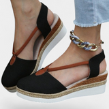 Sandalias cerradas Eunate con cuña de efecto yute y elegante detalle natural