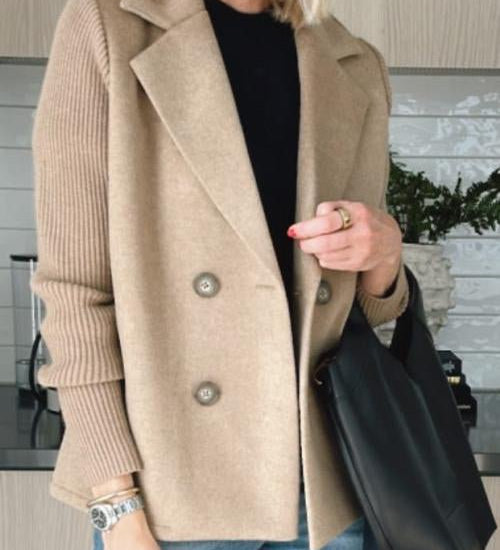 Amora Blazer de Manga de Punto Elegante