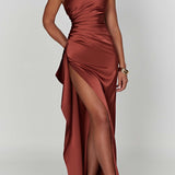 Emberly Vestido Maxi de Un Solo Hombro con Elegante Abertura Alta para un Look Sofisticado