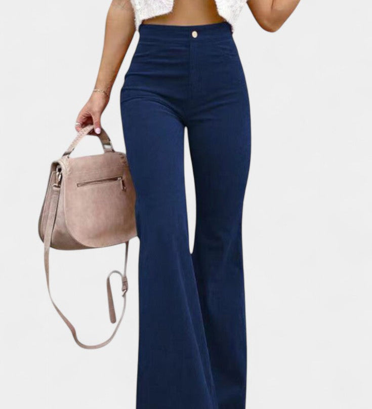 Kiara Pantalones de Pierna Ancha de Terciopelo de Cintura Alta para un Estilo Elegante y Cómodo