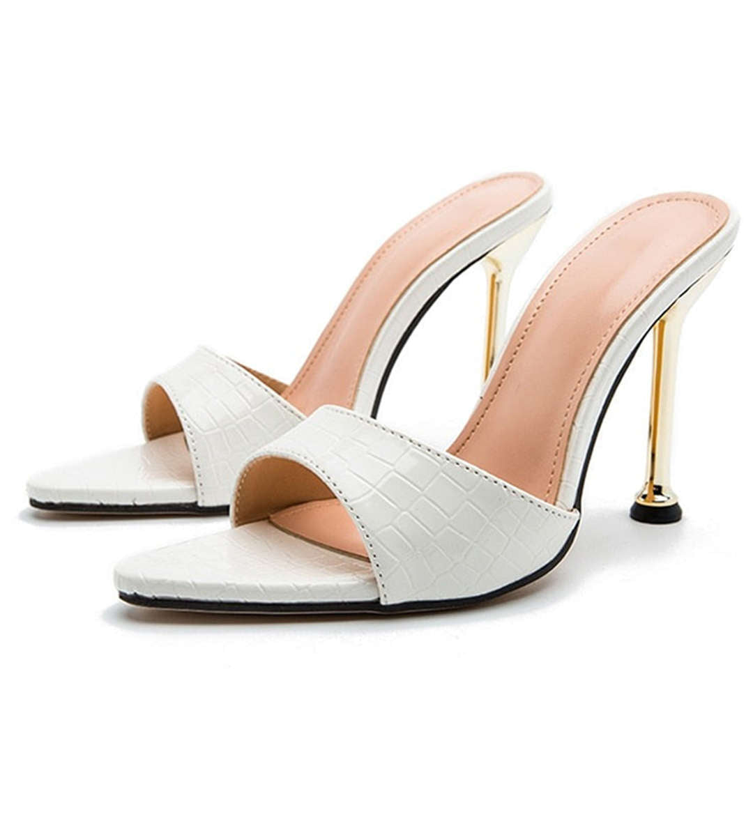 Elegantes sandalias de tacón alto con punta abierta y diseño sin correa en el tobillo