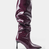 Elegantes Botas de Cuero Sintético con Pliegues y Punta Afilada para un Estilo Sofisticado
