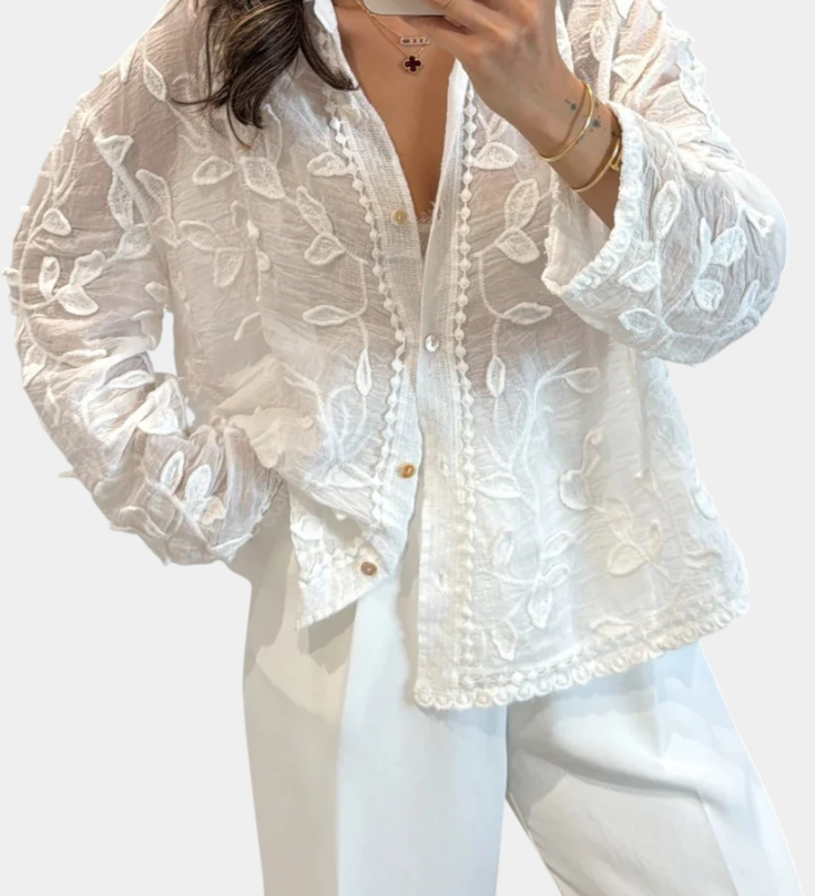 Camisa de Encaje Bordado Prairie - Estilo Rústico y Elegante