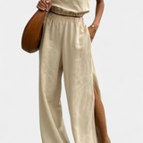 Conjunto de Algodón y Linho Portia con Diseño de Abertura Lateral para Comodidad y Estilo