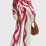 Set de Dos Piezas con Hombros a Descubrir y Pantalones Amplios con Estampado Elegante