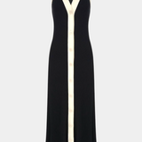 Brielle Estiloso Vestido de Punto Sin Mangas con Escote en V y Detalles de Botones a Contraste