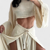 Elsie Conjunto Fluido con Kimono y Pantalón Cruzado - Estilo Elegante y Versátil