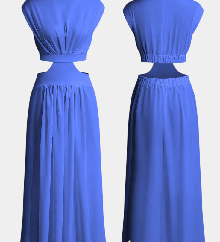 Elegante Conjunto Largo Jocelyn con Escote Alto y Detalle de Abertura Lateral para un look Minimalista y Sofisticado