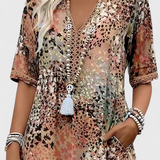 Vestido Boho Perla con Encantador Estampado Floral y Detalles en Crochet