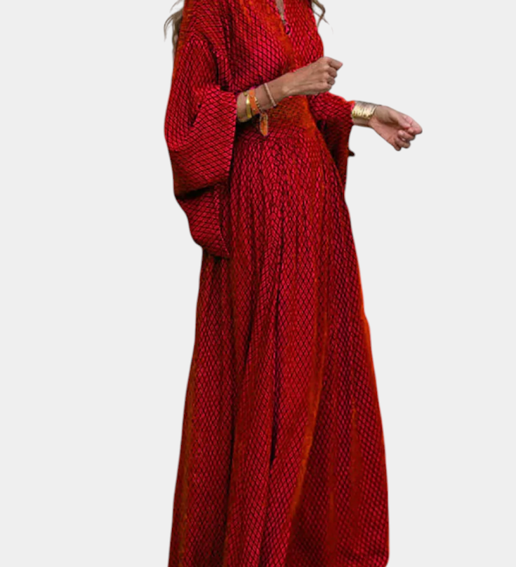 Vestido Maxi Geométrico Anelia con Encantador Escote en V