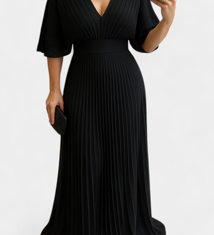 Elegante vestido plisado fluido con espalda abierta para ocasiones memorables