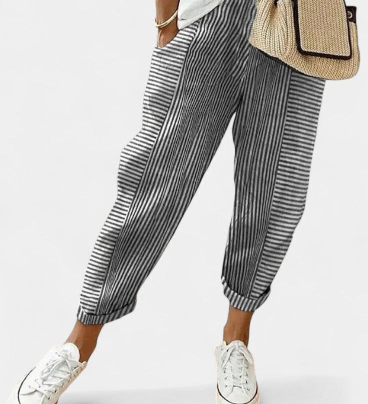 Alba Pantalones de Mezcla de Lino a Rayas para un Estilo Fresco y Elegante