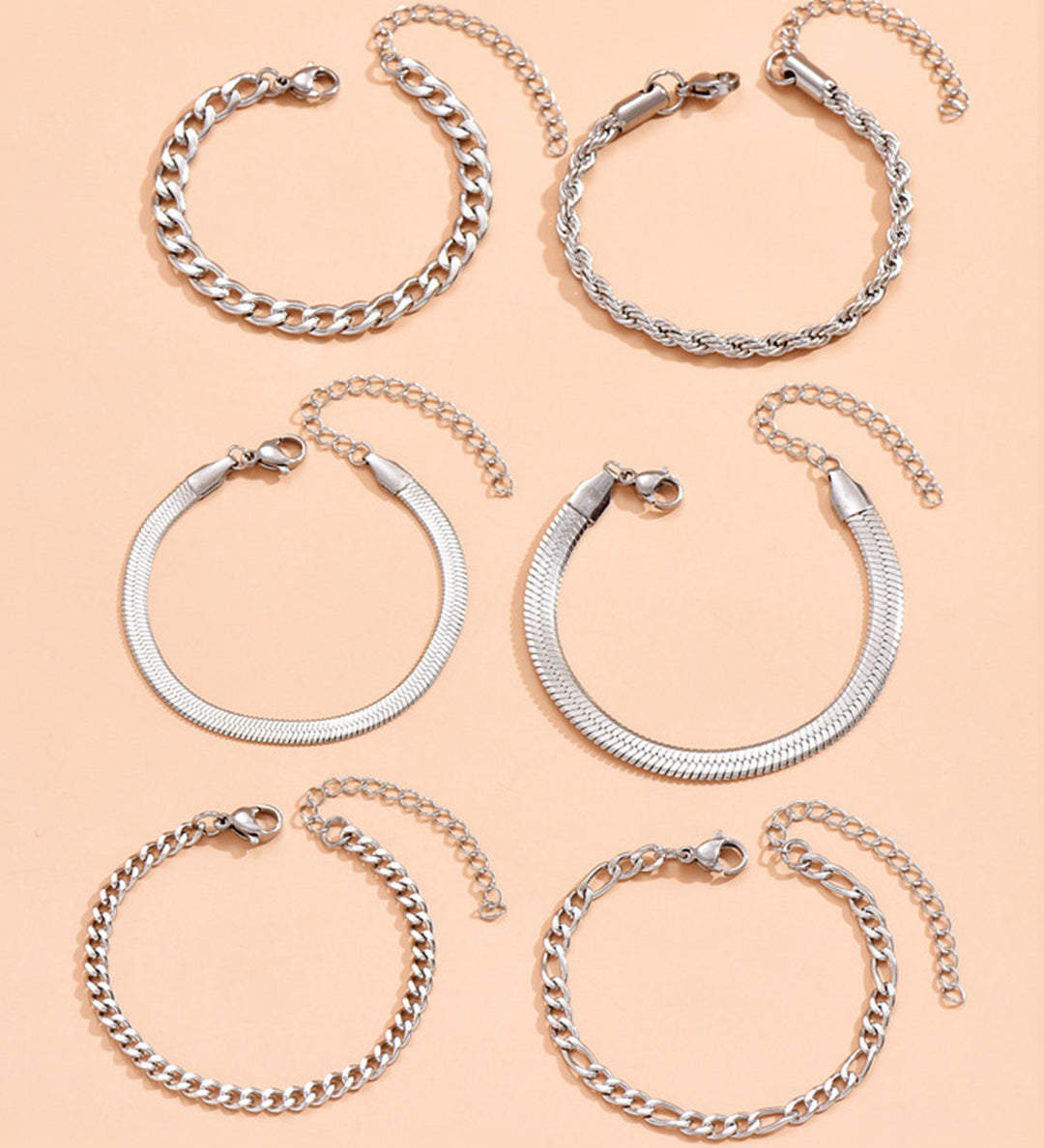 Elegante Conjunto de 6 Pulseras de Cadena Cubana para un Estilo Moderno y Sofisticado