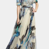 Sanaa Vestido Asimétrico de Un Hombro con Elegante Estampado Floral Abstracto