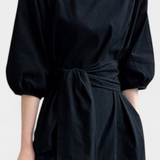 Krisbel Elegante Vestido de Lino y Algodón con Cintura Anudada para un Look Sofisticado