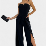 Vestido Prescillia Mono con Tirantes de Espagueti y Pernera con Abertura Elegante y Sofisticado