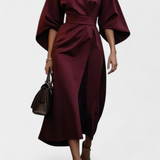 Vestido Midi Micaela con Mangas Lantern y Cintura Ceñida para un Estilo Elegante y Sofisticado