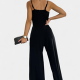 Vestido Prescillia Mono con Tirantes de Espagueti y Pernera con Abertura Elegante y Sofisticado