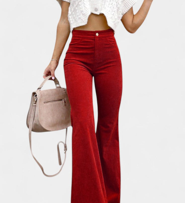 Kiara Pantalones de Pierna Ancha de Terciopelo de Cintura Alta para un Estilo Elegante y Cómodo