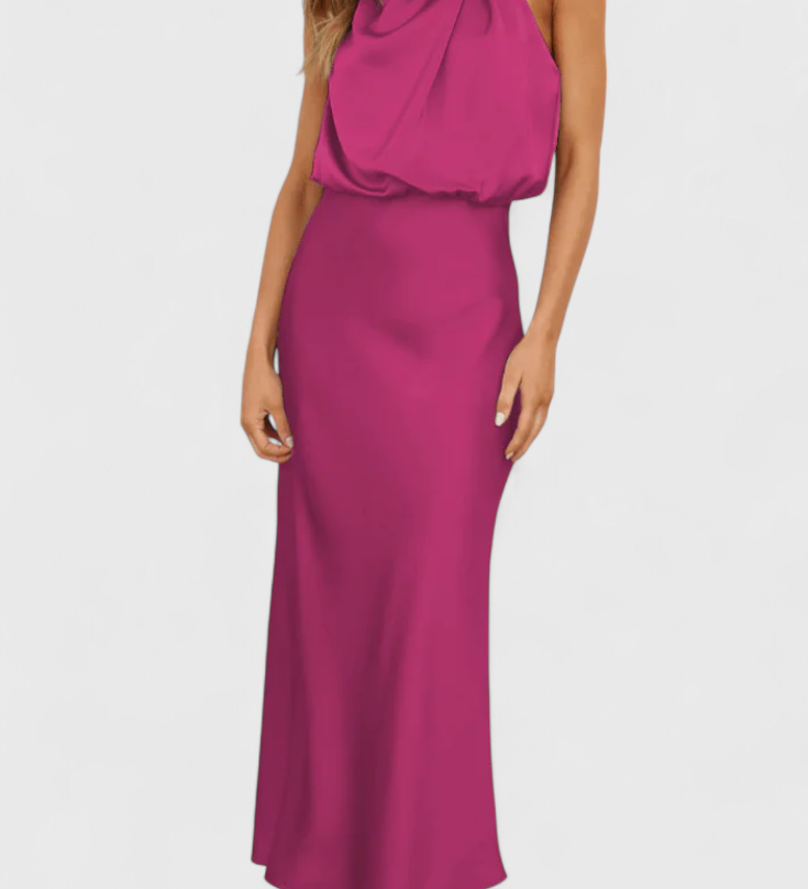 Vestido elegante Rina con cuello halter y detalles drapeados para ocasiones especiales