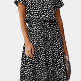Rovena Vestido Midi de Lunares con Cuello Camisero y Cintura Ajustable - Elegancia y Comodidad para Cualquier Ocasión